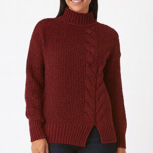 ❄️Women's Cable Knit Sweater - Red with Metallic Threads Size M